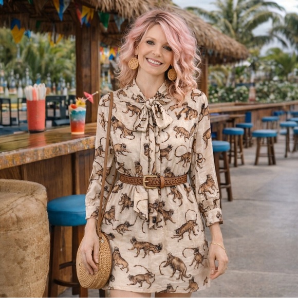 H&M Dresses & Skirts - H&M Crown Monkey Print Bow Mini Dress Size 8 Animal Print